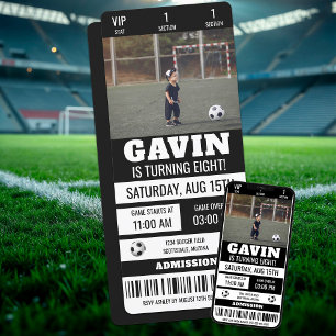 Invitation Ticket photo personnalisé Football fête d'annivers