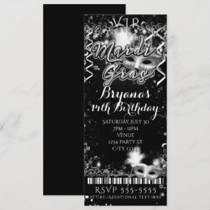 Invitation Ticket pour la fête d'anniversaire VIP Mardi Gras 