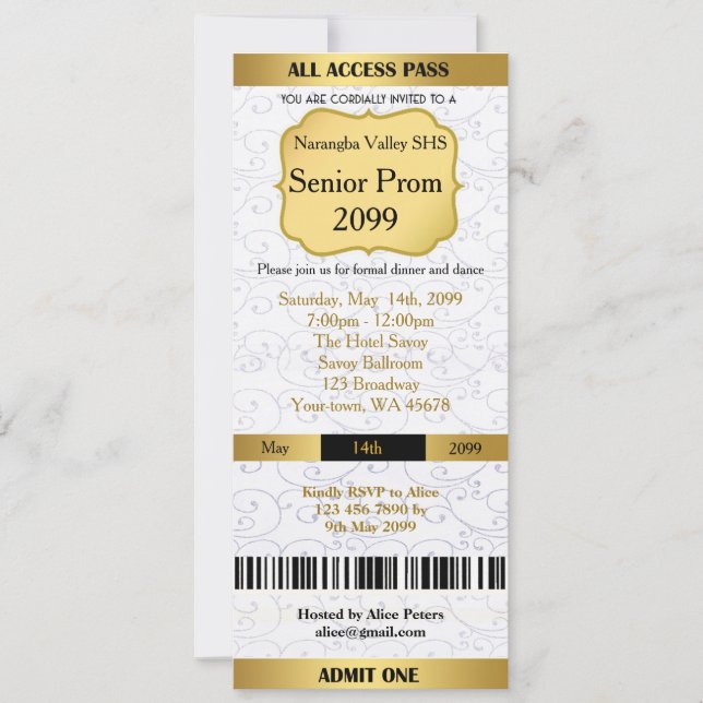 Invitation Ticket Prom Trend,toutes les occasions, (Devant)