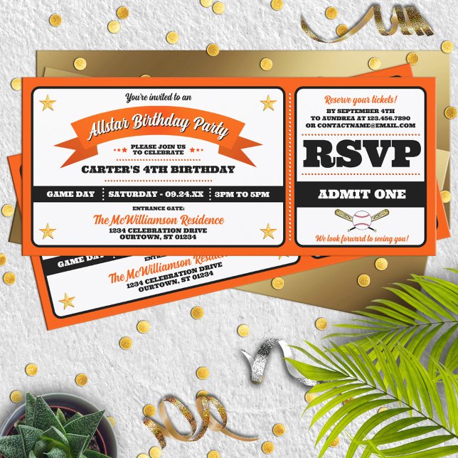 Invitation Ticket Style Baseball Birthday Party (Créateur téléchargé)