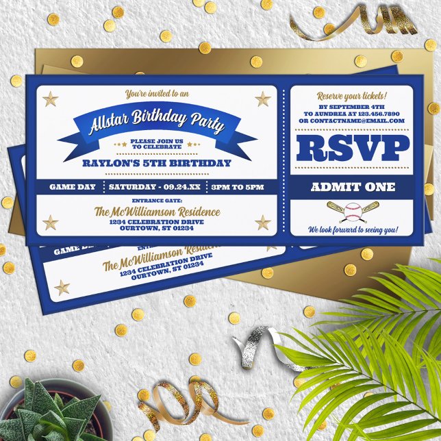 Invitation Ticket Style Baseball Birthday Party (Créateur téléchargé)