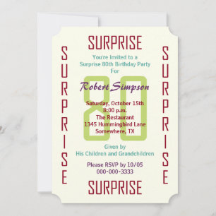 Invitation Ticket surprise 80e fête d'anniversaire 80