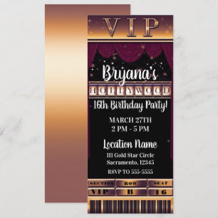 Invitation Ticket VIP pour la fête d'anniversaire Purple Gold