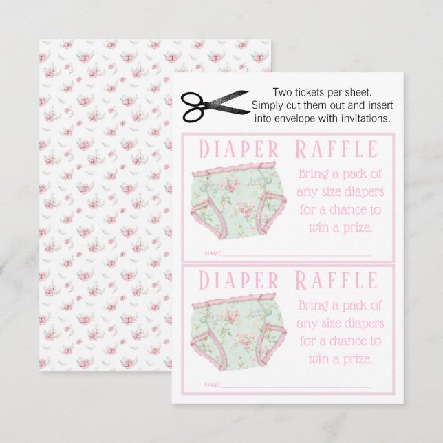 Invitation Tickets Raffle Fille Pink Floral (Devant / Derrière)