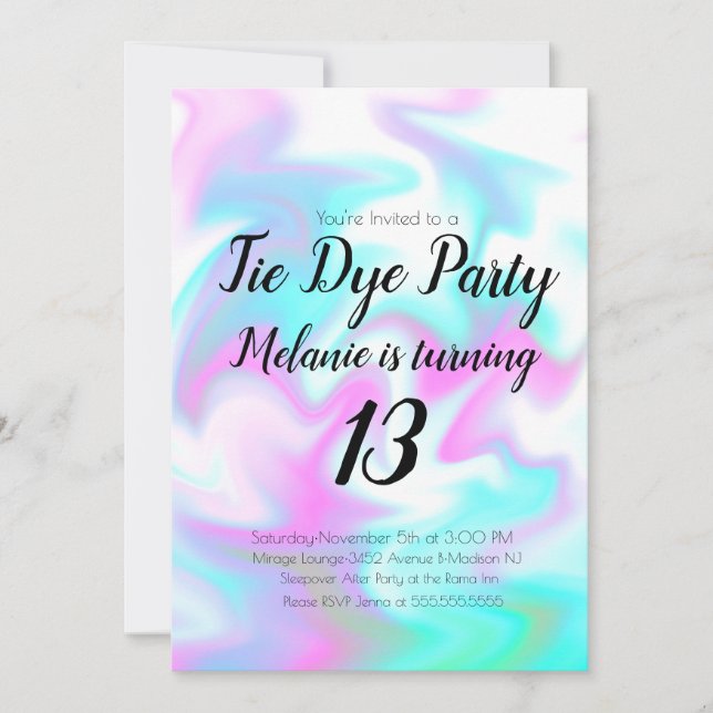 Invitation Tie Dye Anniversaire Fête Bonbon coloré (Devant)