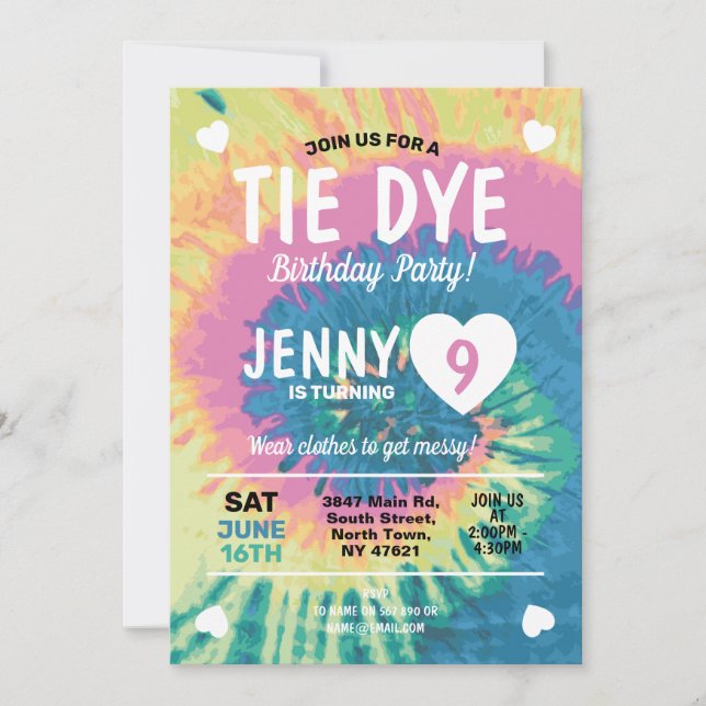 Invitation Tie Dye Anniversaire Obtenez Messy Fun Girls (Devant)