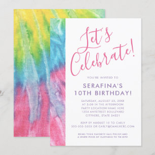 Invitation Tie Dye Coloré Pastel Pink Pink clair Anniversaire