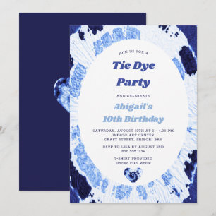 Invitation Tie Dye fête d'anniversaire Indigo Blue Shibori