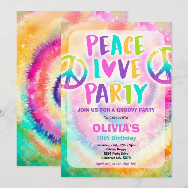 Invitation Tie Dye fête d'anniversaire Pastel Tie Dye fête d' (Devant / Derrière)