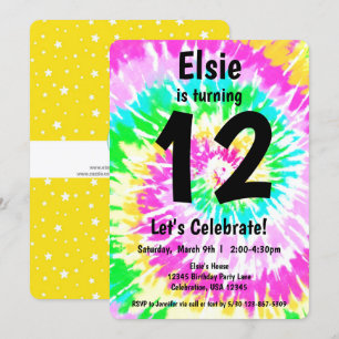 Invitation Tie Dye Fille fête d'anniversaire