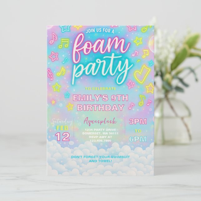 Invitation Tie Dye Neon Glow Foam Anniversaire Fête Invitatio (Debout devant)