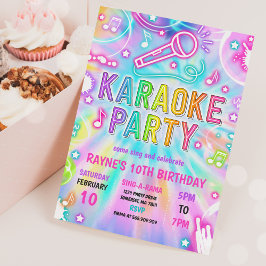 Invitation Tie Dye Neon Karaoke Chanter Musique Anniversaire
