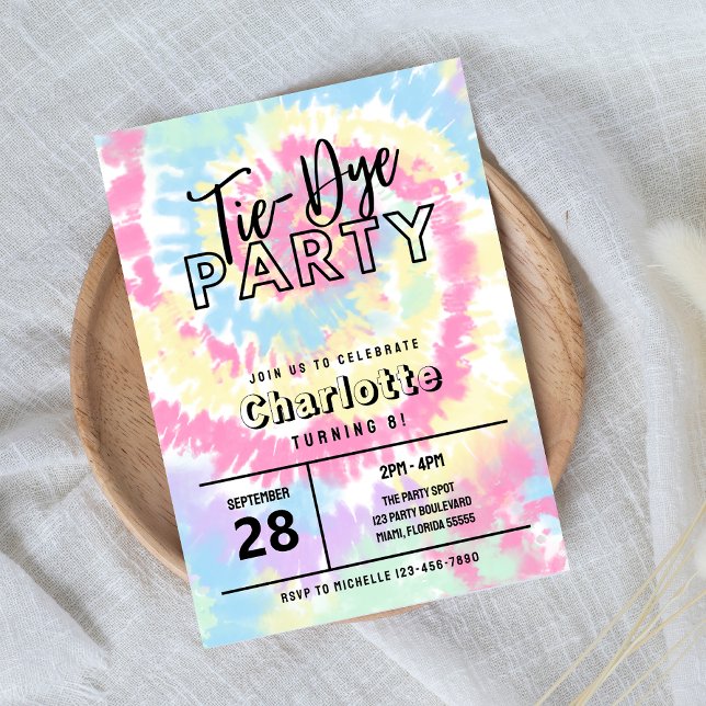 Invitation Tie Dye Party avec Retro Pastel couleurs (Créateur téléchargé)