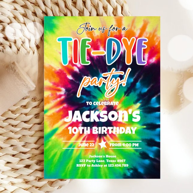 Invitation Tie Dye Party Hippy Couleurs vives Boy Anniversair (Créateur téléchargé)
