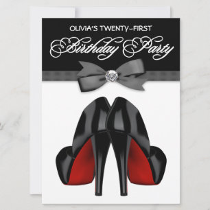 Invitation Tie Noir Rouge Anniversaire 21 Ans Femme