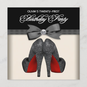 Invitation Tie papillon rouge noir femme 21e anniversaire