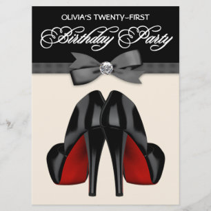 Invitation Tie papillon rouge noir femme 21e anniversaire