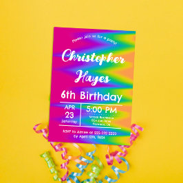 Invitation Tiedye Anniversaire Personnalisable Arc-en-Ciel Vi