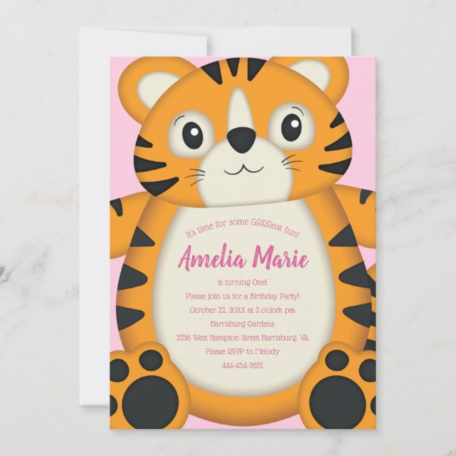 Invitation Tiger Anniversaire Pink (Devant)