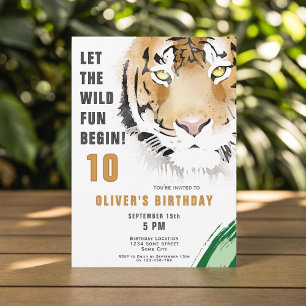 Invitation Tiger Head Watercolor Jungle Birthday Party