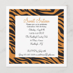 Invitation Tiger Imprimé Girls Seizième anniversaire Invitati