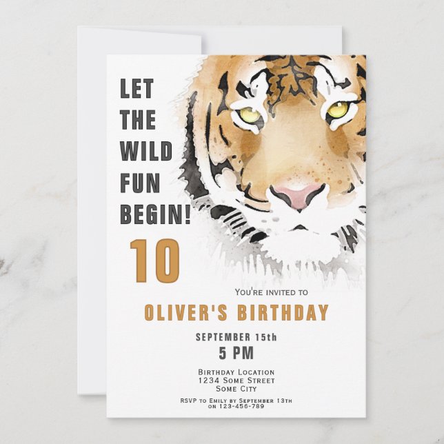 Invitation Tiger Tiger Tiger Tiger Watercolor (Devant)