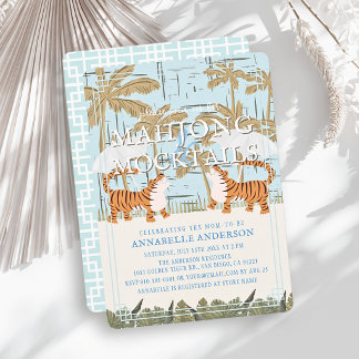 Invitation Tigers Blue Chinoiserie Mahjong Garçon Baby Shower