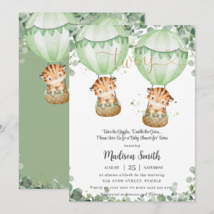 Invitation Tigers Jumeaux Verdure Baby shower neutre genre