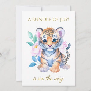 Invitation Tigre bébé personnalisé avec Baby shower de fleurs