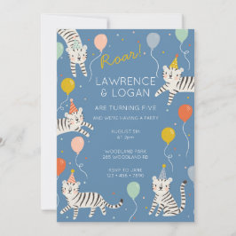 Invitation Tigre blanc fête d'anniversaire deux noms