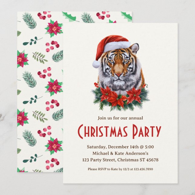 Invitation Tigre dans un Safari sauvage de Santa Hat Noël Par (Devant / Derrière)