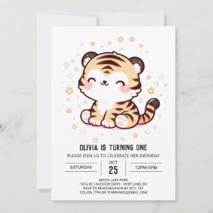 Invitation Tigre enchanté mignon 1er anniversaire