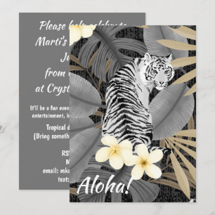 Invitation Tigre tropical Palmier hawaïen gris Jungle