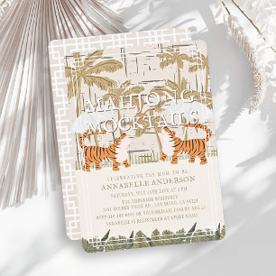 Invitation Tigres Chinoiserie Beige Baby Shower Mahjong