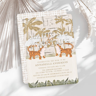 Invitation Tigres Chinoiserie Beige Baby Shower Mahjong