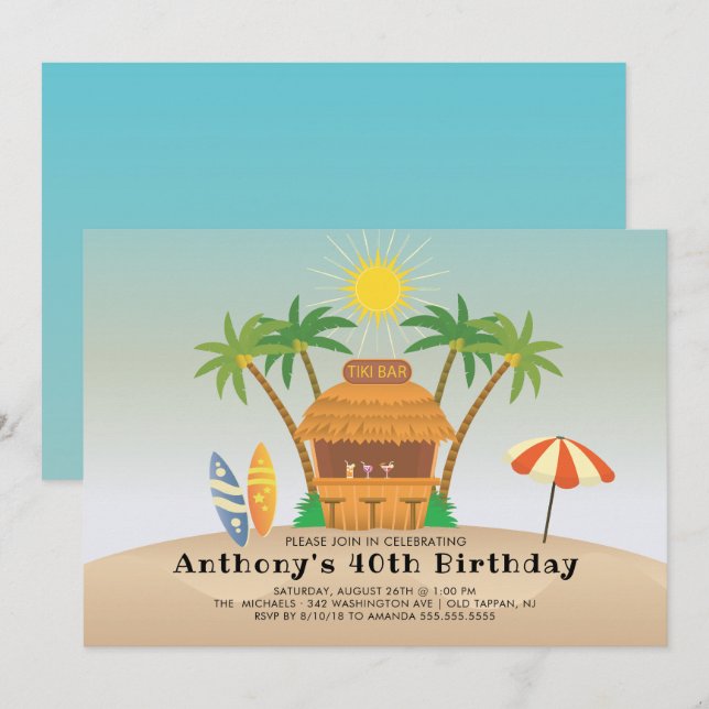 Invitation Tiki Bar Fête d'été (Devant / Derrière)
