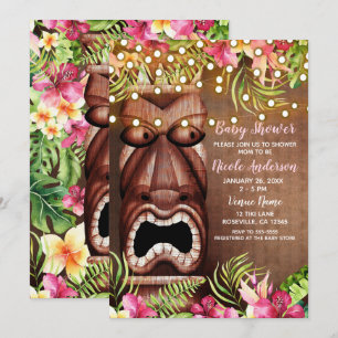 Invitation Tiki en bois Hawaïen Fête d'été pour bébé Luau