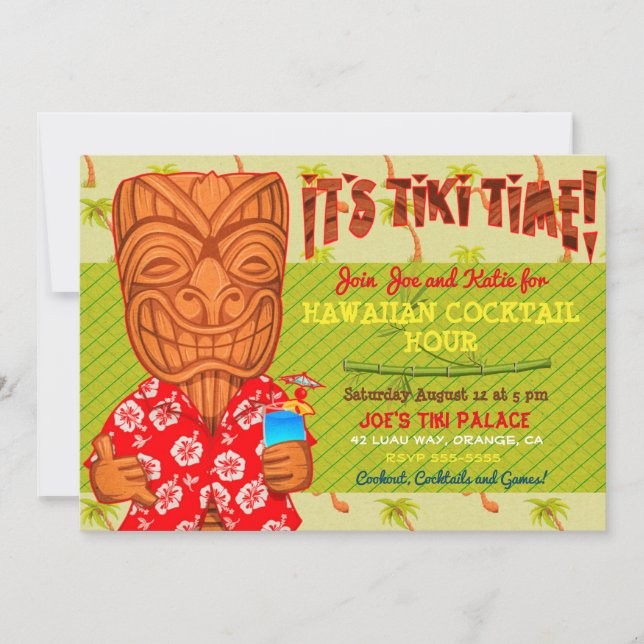 Invitation Tiki Time Luau Cookout Party (Devant)