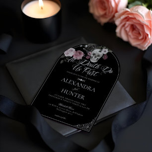 Invitation Til Death Aquarelle Crâne Rose Mariage gothique