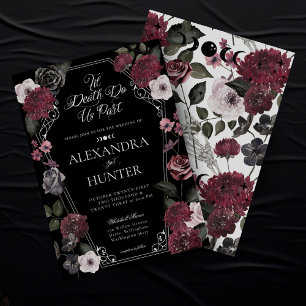 Invitation Til Death Aquarelle Mariage floral gothique