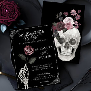 Invitation Til Death Aquarelle Squelette Rose Mariage gothiqu