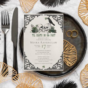Invitation Til Death Do Us Part Mr and Mrs Skulls Green Roses