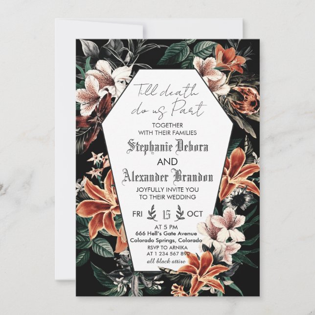 Invitation Till Death Floral Photo Halloween gothique Mariage (Devant)
