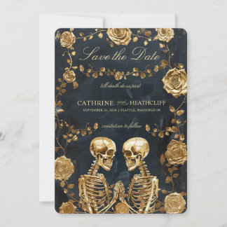 Invitation TILL DEATH Gold Skeletons et Roses Enregistrer la 