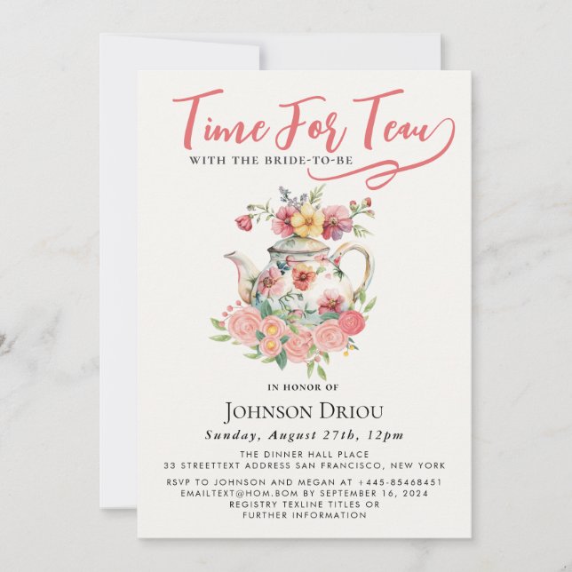 Invitation Time For Tea Bridal Shower Party (Devant)