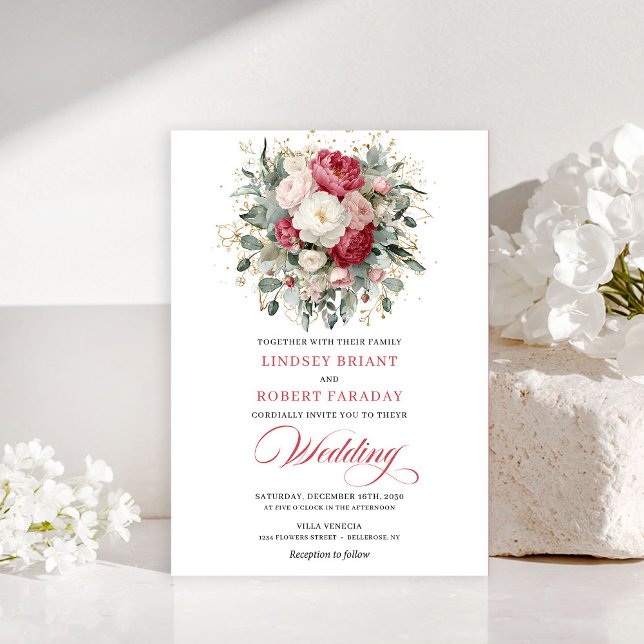 Invitation Timeless Boho Blush White Gold Floral Wedding (Timeless Boho Blush White Gold Floral Wedding Invitation)