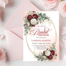 Timeless Burgundy Flowers with Gold Bridal Shower 