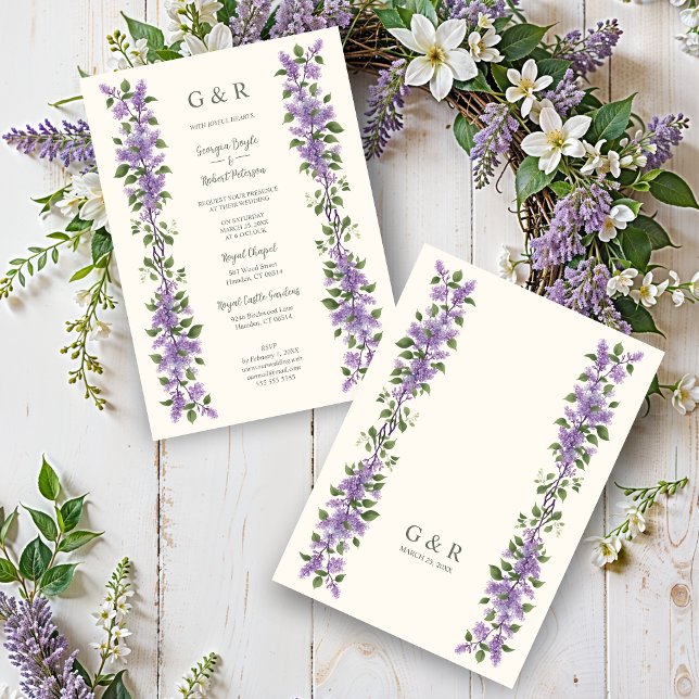Invitation Timeless Classic Lilac Flowers Branches Wedding (Chic Timeless Classic Lilac Flowers Branches Wedding Invitations Cards with Initials. )