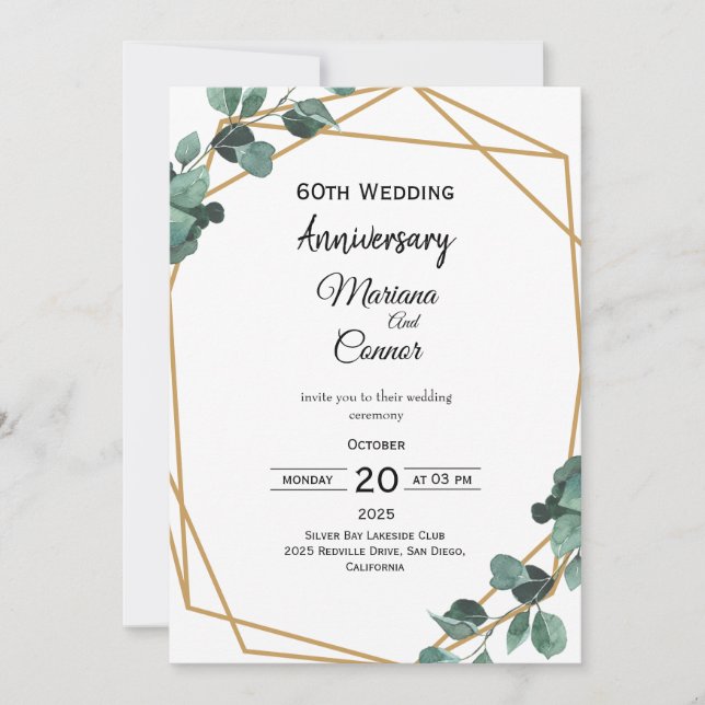 Invitation Timeless Emerald Greenery Wedding Anniversary  (Devant)
