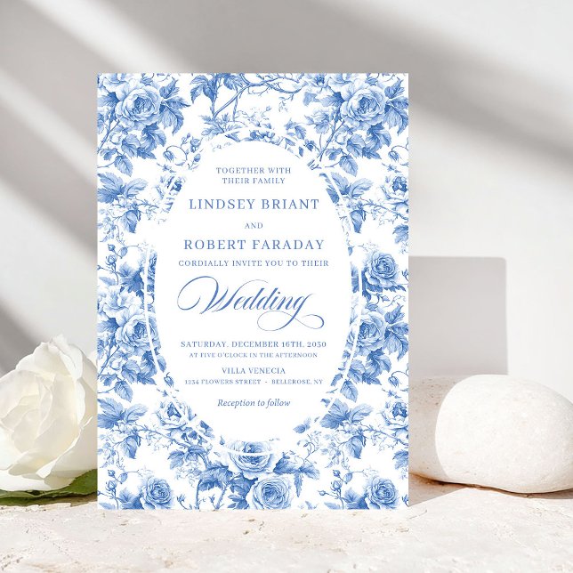 Invitation Timeless Royal Blue Toile de Jouy Wedding Invite (Timeless Royal Blue Toile de Jouy Wedding Invitation)